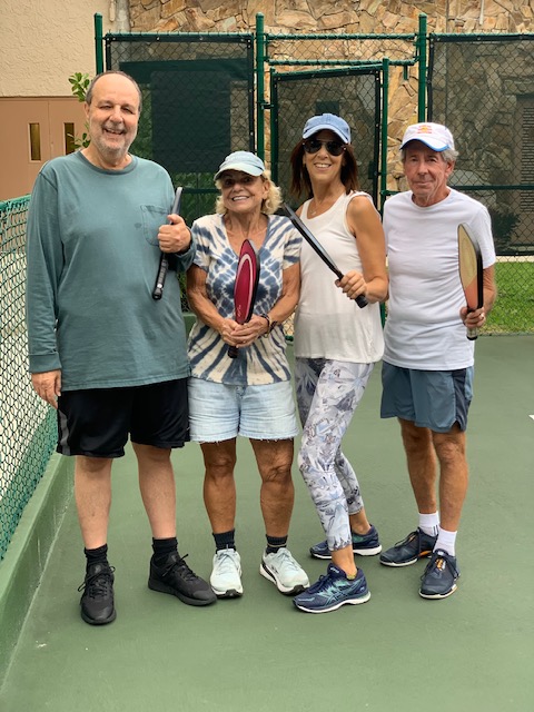 Carol, Kellie, Andria, and Diane with Bob after a beginners pickleball clinic in Delray Beach, FL