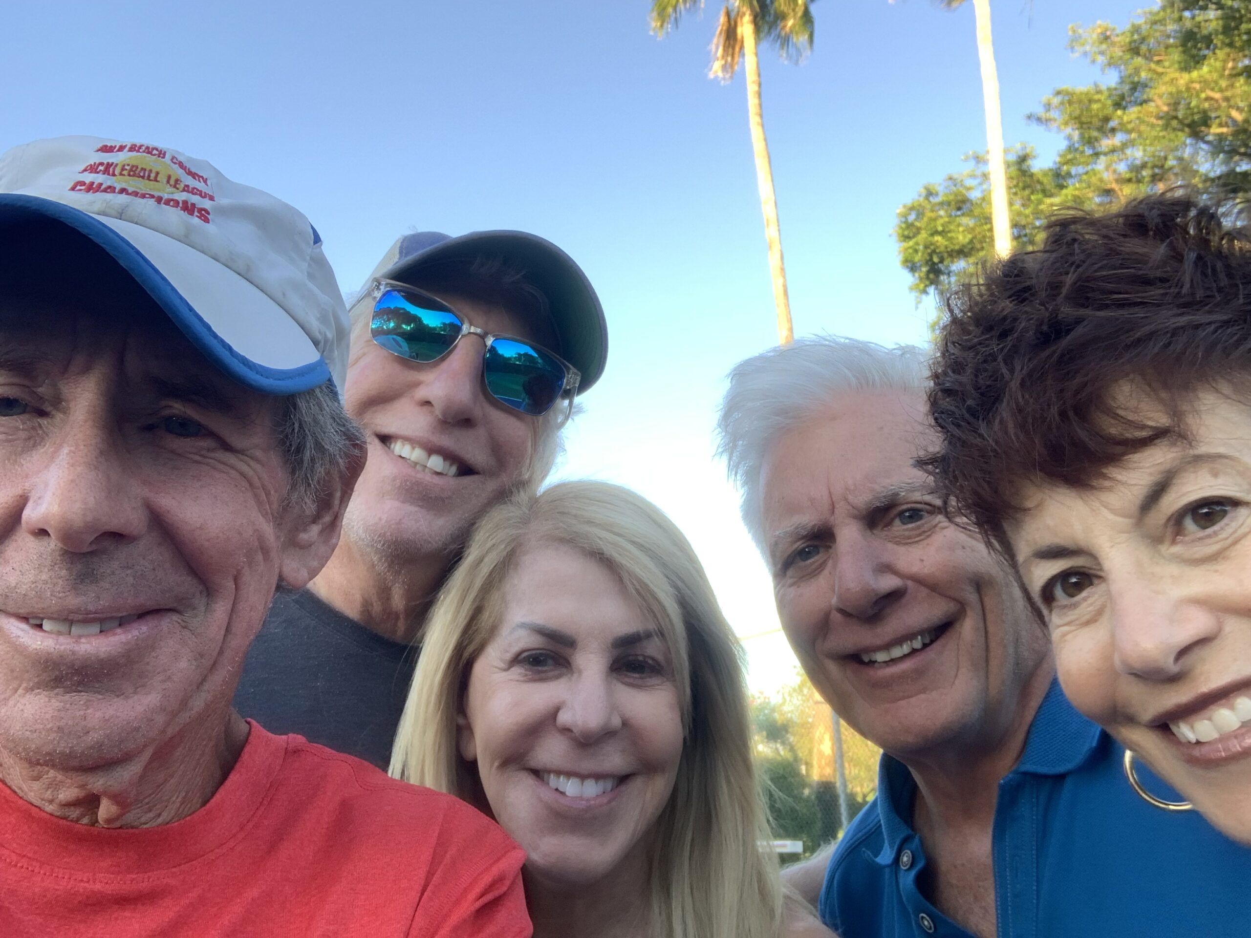 Bob with Allison, Bruce, Bob, and Denise after a spirited beginners pickleball lesson in Delray Beach, FL