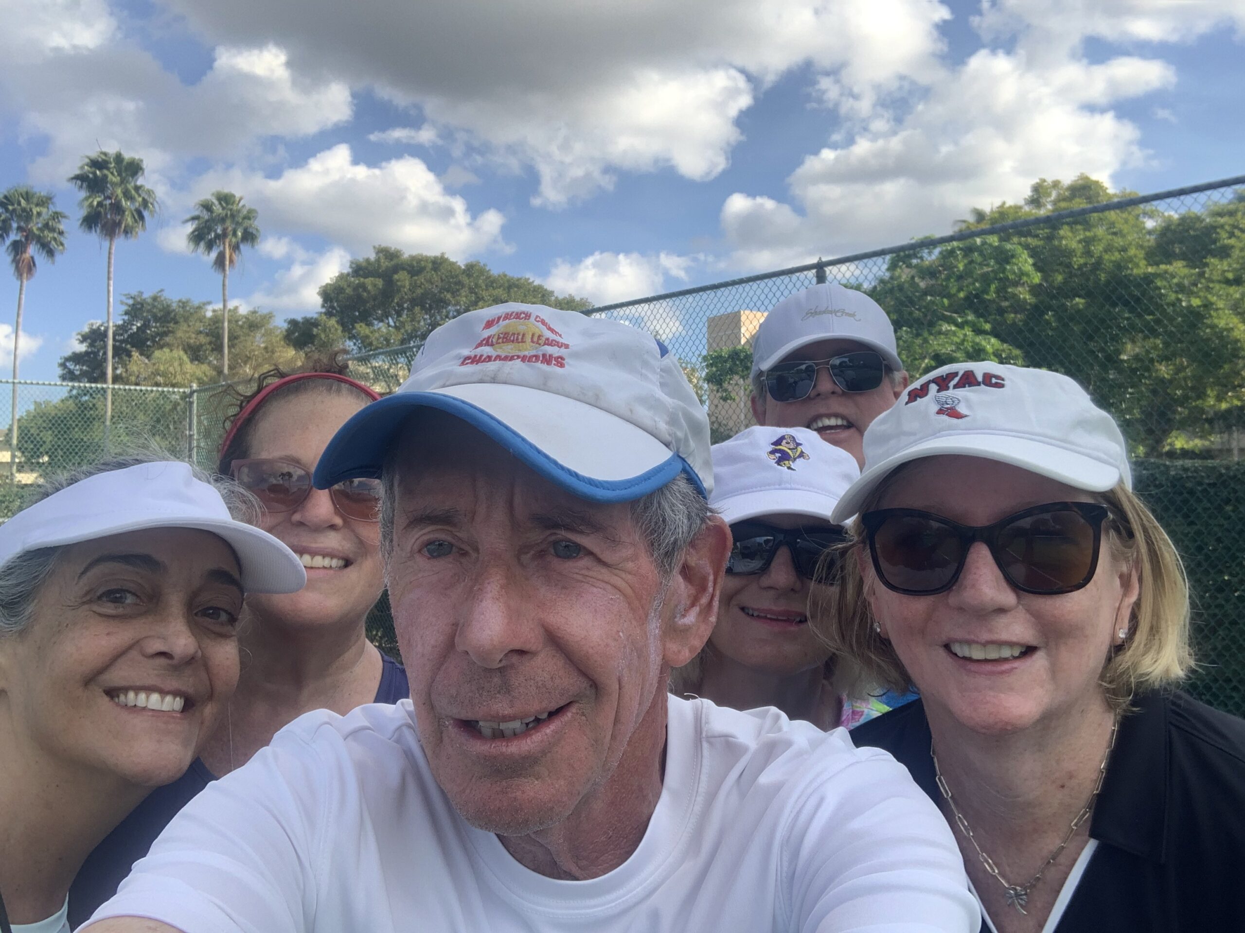 Bob with Maureen, Melanie, Tracy, and Jeff after a Beginners Pickleball Clinic in Delray Beach, FL.