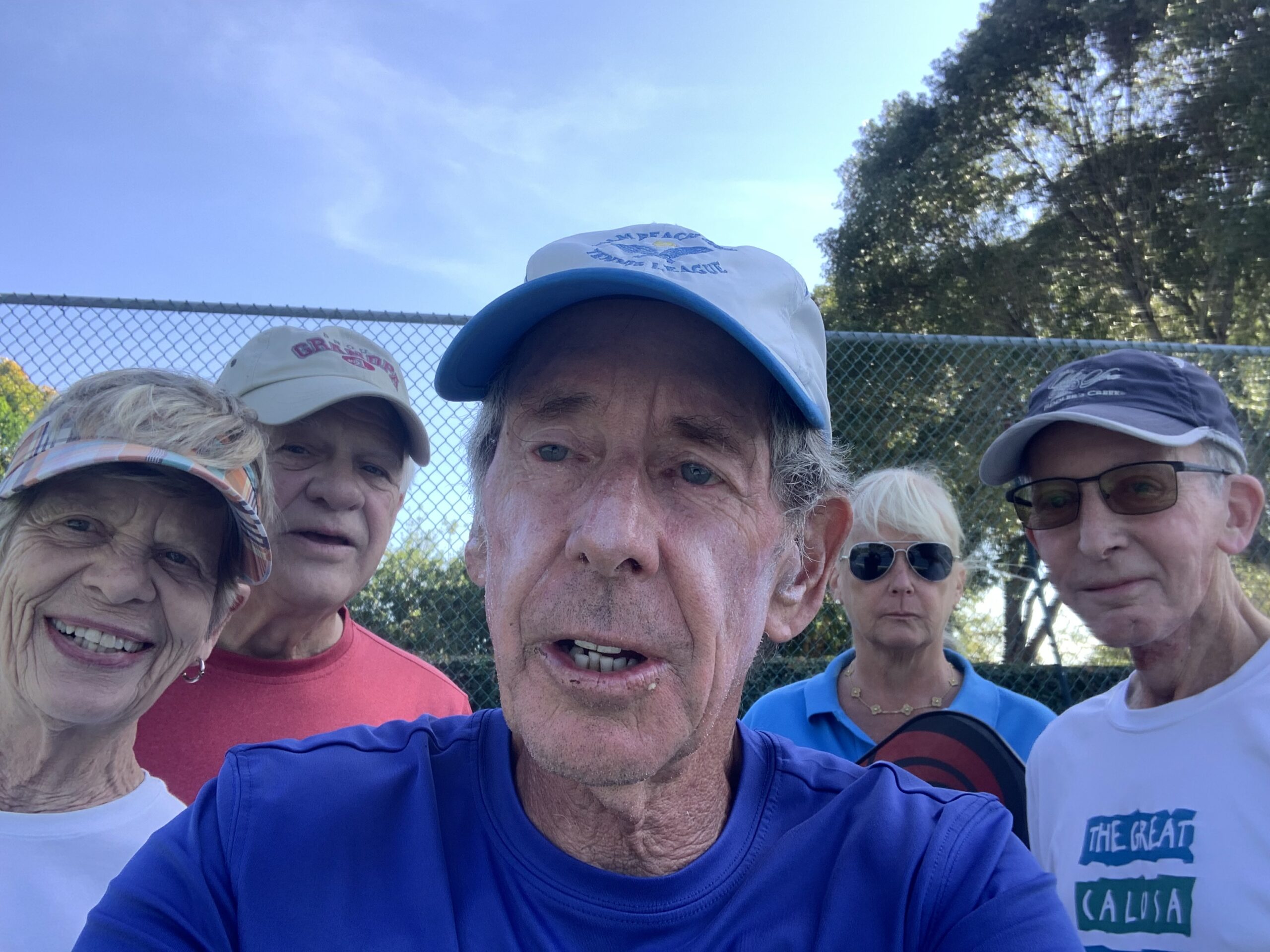Bob with four beginning pickleball players after a lesson in Delray Beach, FL