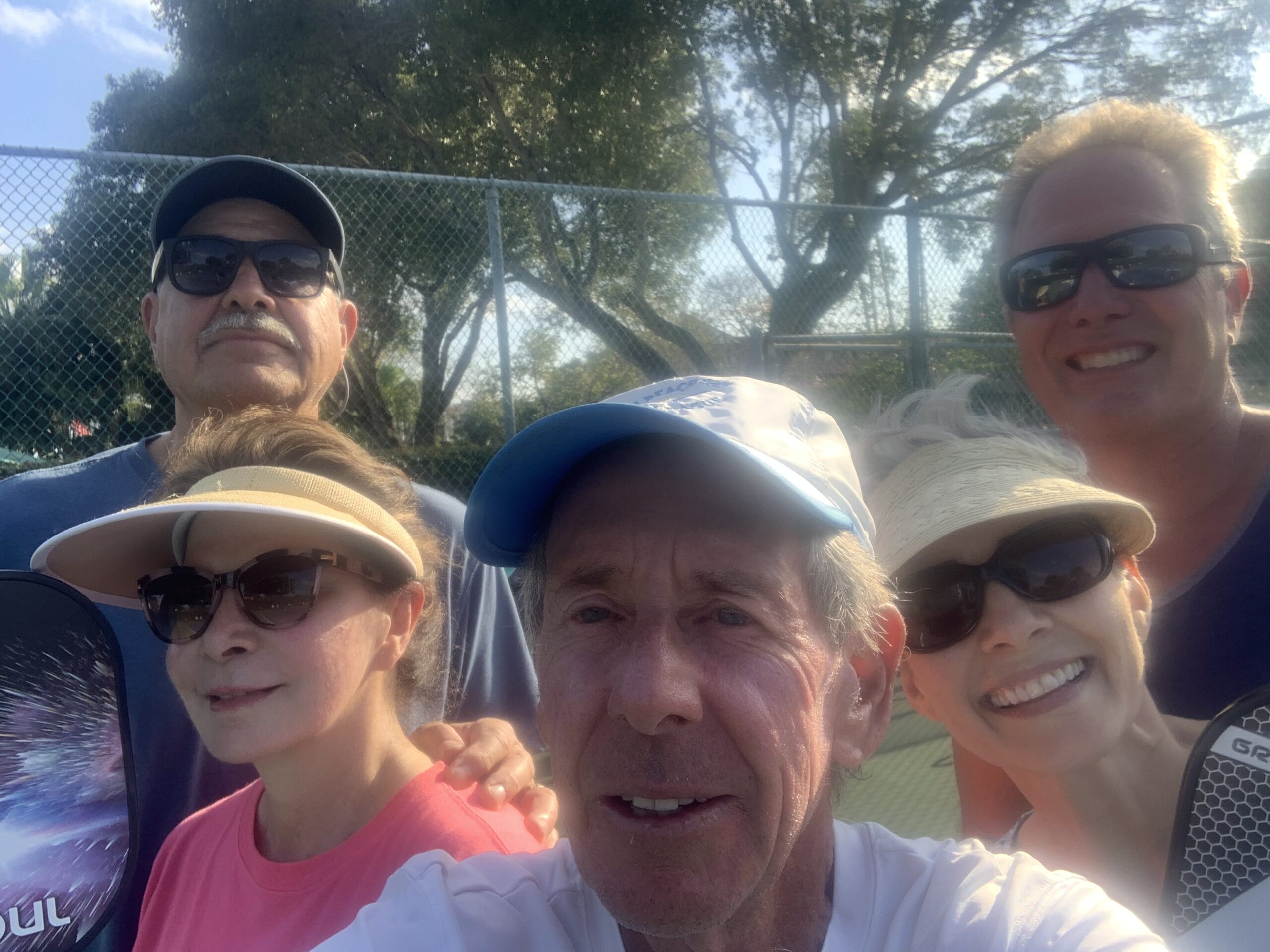 Bob with Vinnie, Diane, Donna, and Joe after an afternoon pickleball lesson at Huntington Lakes in Delray Beach, FL