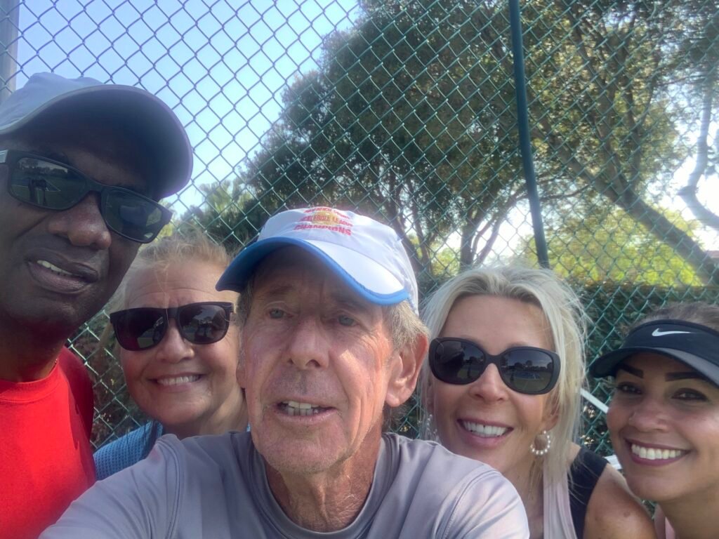 Bob with Alexa, Alton, Meredith, and Regna after a Beginners' Pickleball Clinic in Delray Beach, FL