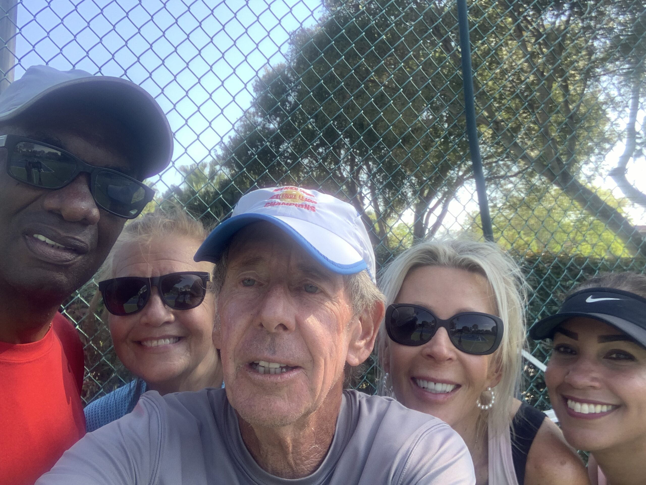 Bob with Alexa, Alton, Meredith, and Regna after a Beginners' Pickleball Clinic in Delray Beach, FL
