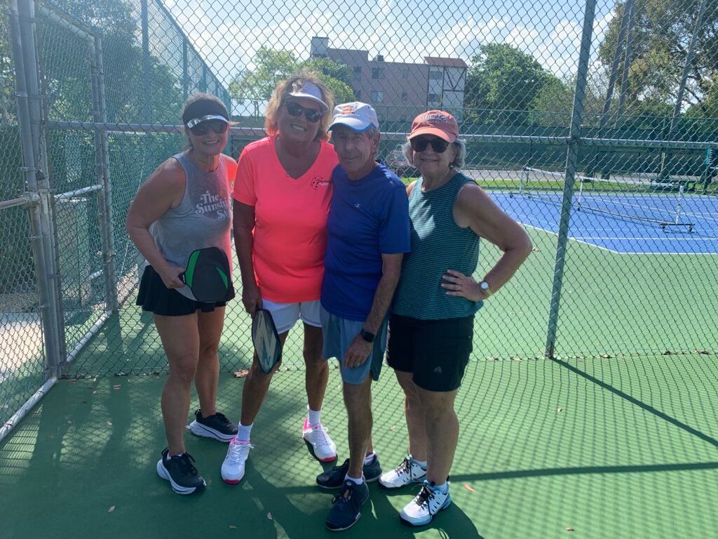 Bob with Donna, Suzanne, and Jane after an Advanced Beginners Pickleball Clinic in Delray Beach, FL