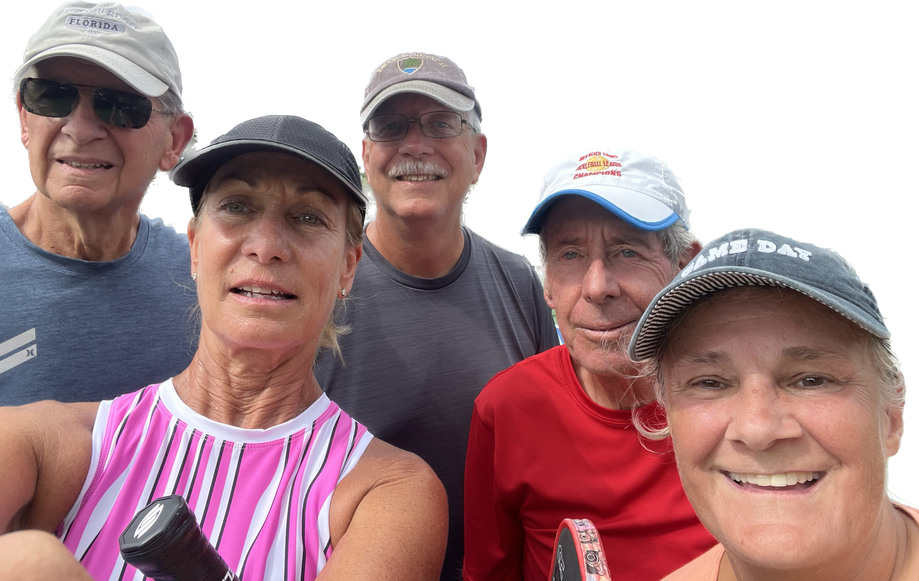 Bob with Kathy, Joe, Jackie, and Paul after an Intermediate Pickleball Clinic in Delray Beach, FL