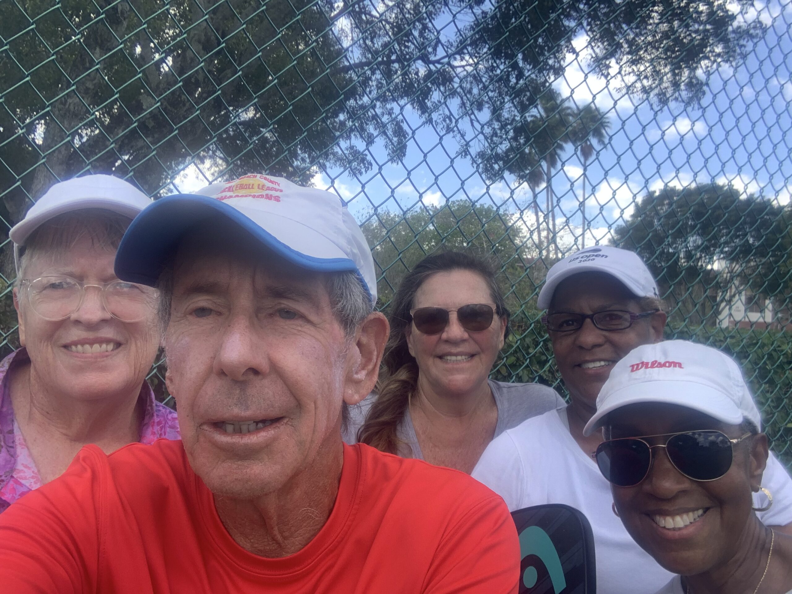 Bob with Yolette, Patricia, Lisa, and Beth after an Advanced Beginners Pickleball clinic in Delray Beach, FL