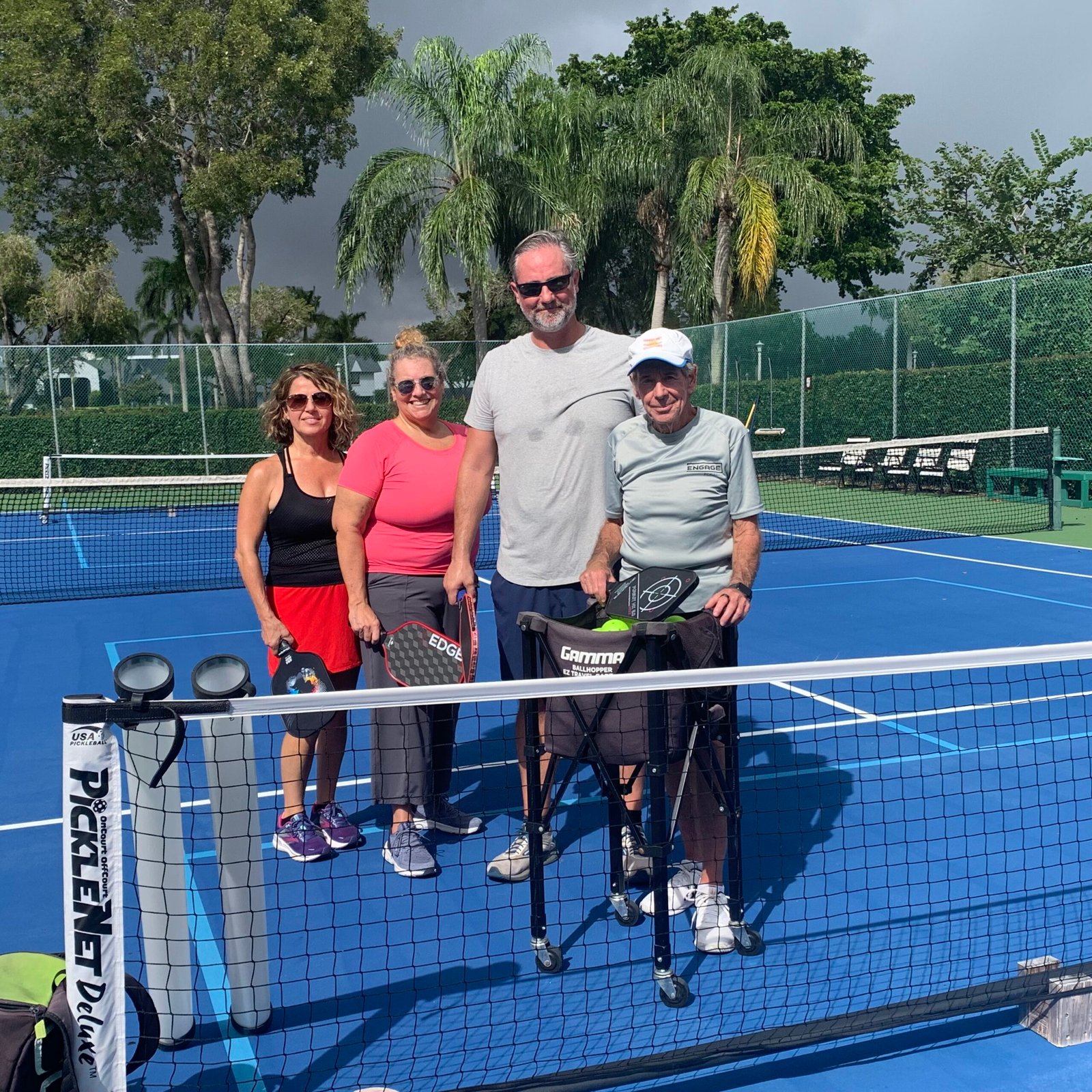 Elena, Miriam, Michael, and Bob after a Beginners Pickleball Clinic in Delray Beach, Florida