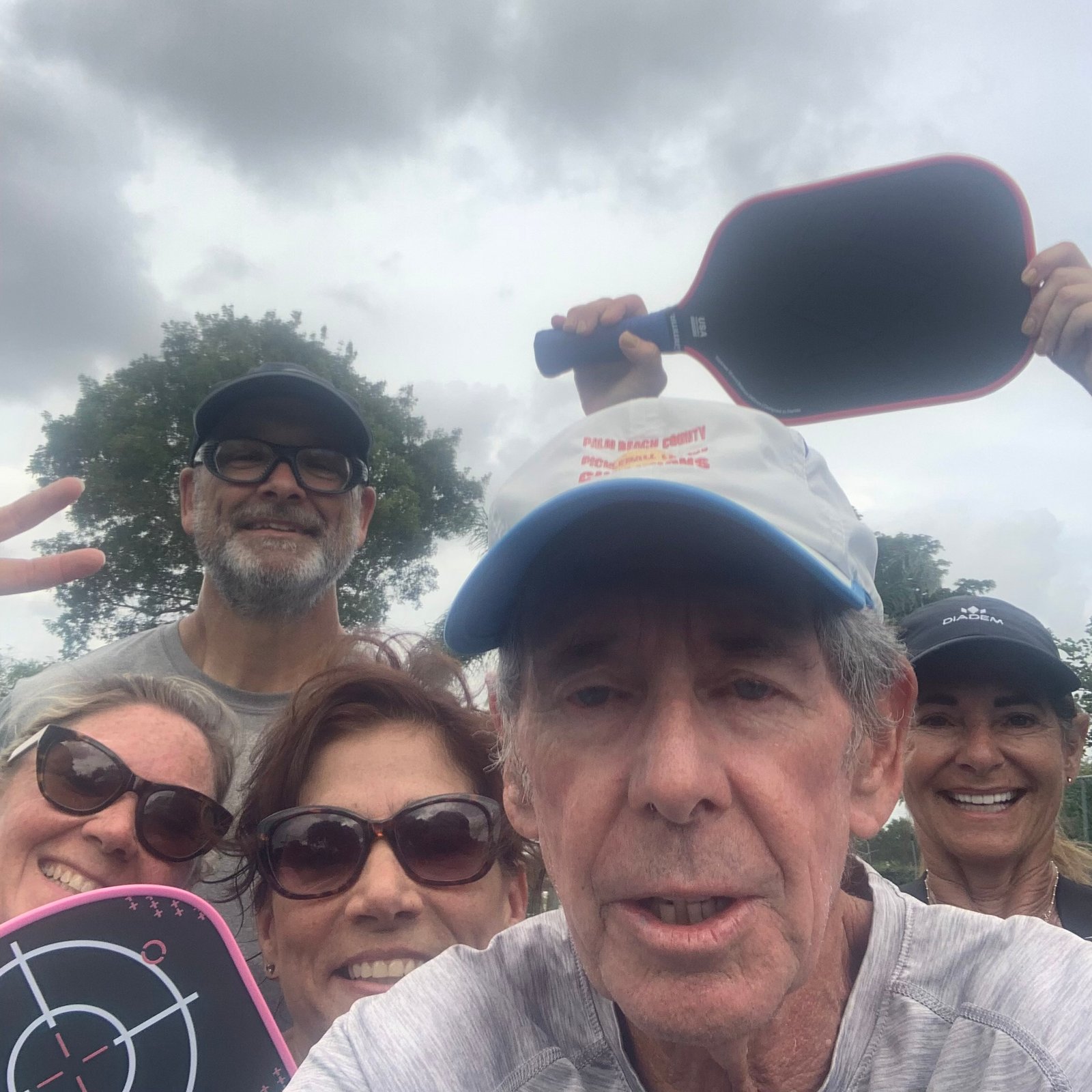 Rob, Michelle, Karen, and Andrea with Bob after an Intermediate Pickleball Clinic in Delray Beach.