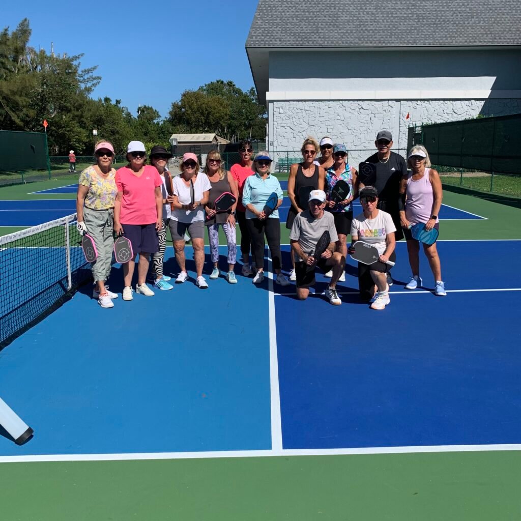Bob Savar teaching a group of advanced beginner pickleball players in Delray Beach, Florida