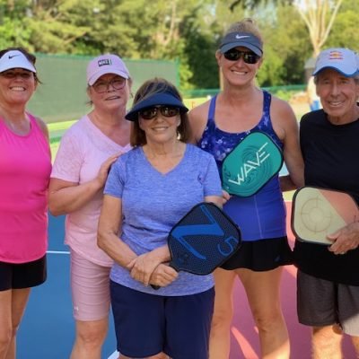 Bob, Bridget, Lucy, Kellie and Sharyn after a beginners pickleball clinic in Delray Beach, FL