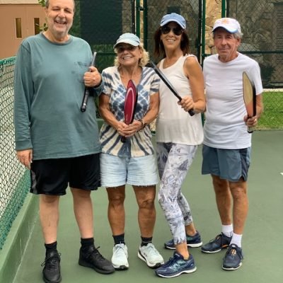 Carol, Kellie, Andria, and Diane with Bob after a beginners pickleball clinic in Delray Beach, FL