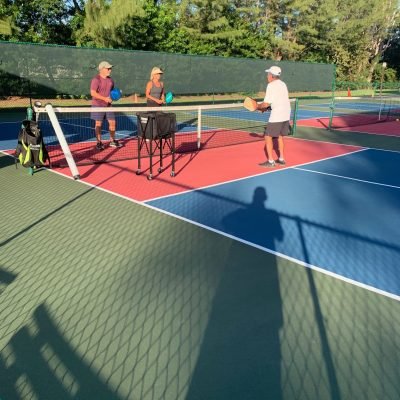 Bob with Karen and Wayne during a semi-private pickleball lesson in Delray Beach, FL